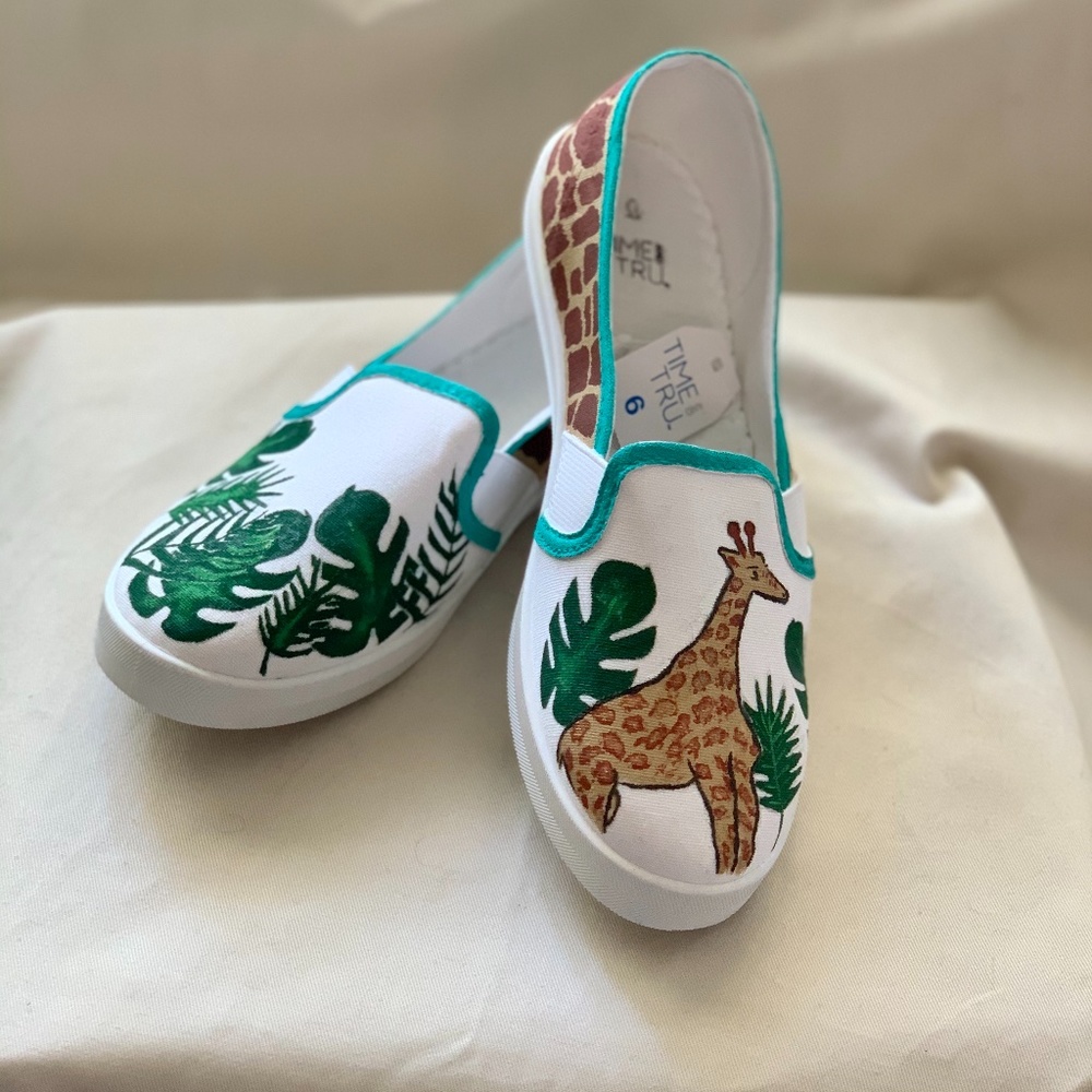 Hand Painted Canvas Slip On Shoes